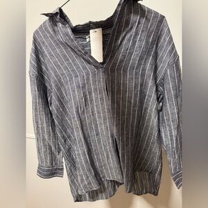 Uniqlo Navy Striped V-Neck Shirt